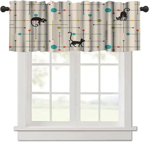 Vista 31 de Cenefa de cortina geométrica para ventanas, cenefa moderna con bolsillo para barra, 1 panel, cortinas cortas abstractas para playa, cortinas cortas