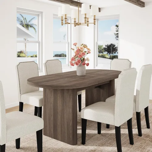 Vista 23 de GarveeHome 63" Long Oval Dining Table with Wooden Base for 4-6 People