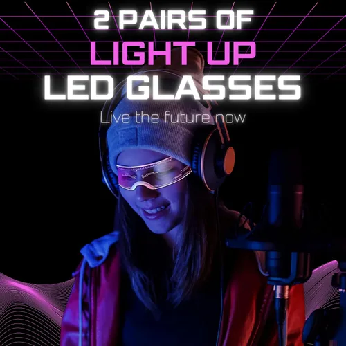 Vista 4 de 2 pares de lentes de sol futuristas Gafas LED para fiestas Gafas de sol con luz LED para hombres y mujeres Gafas de sol LED para fiestas