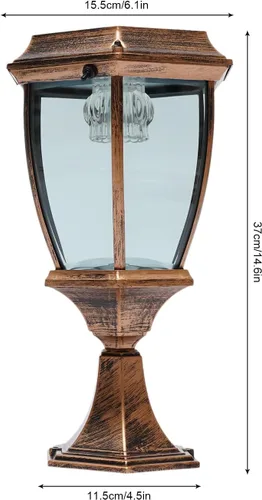 Vista 2 de 2 lámparas LED solares para poste de entrada, valla de entrada, farol al aire libre para el hogar, jardín, patio, 6000 lúmenes (bronce)