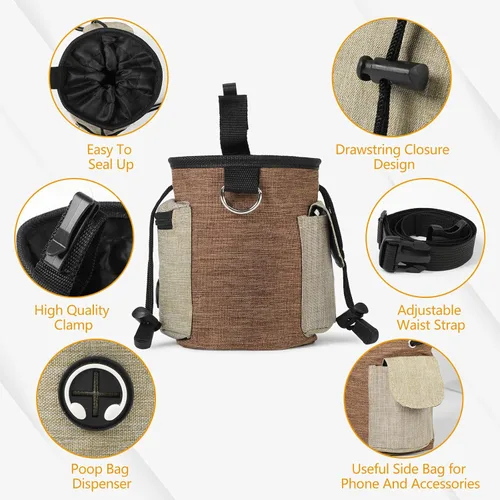 Vista 4 de ondware Bolsa grande para perros con cinturón ajustable, bolsa de entrenamiento Oxford impermeable con cordón, bolsas de clicker y excrementos