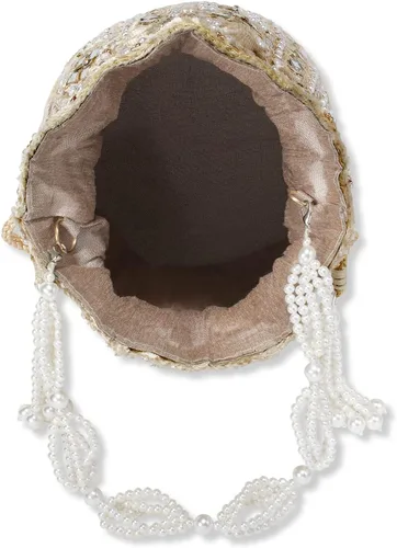 Vista 8 de Aheli Indian Potli - Bolso de noche para mujer, bolso de mano étnico para novia con cordón