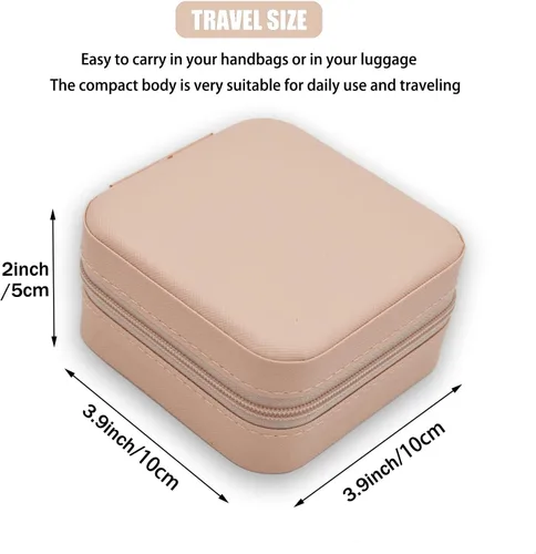 Vista 5 de Mini estuche de viaje para joyería, caja organizadora de joyas de viaje de piel sintética, pequeño soporte portátil para almacenamiento de joyas