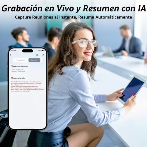 Vista 6 de Lentes inteligentes, lentes Bluetooth AI para mujeres/hombres con traducción instantánea e interpretación en 144 idiomas, lentes de transición