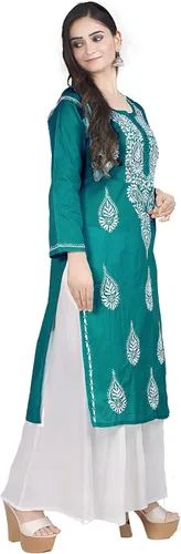 Vista 2 de Chandrakala Kurtis de algodón Chikankari para mujer, (K150-P)