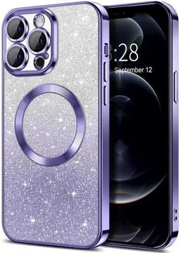 Vista 48 de Hython Funda para iPhone 13 Pro transparente con purpurina magnética [compatible con MagSafe] Protector completo de lente de cámara delgado