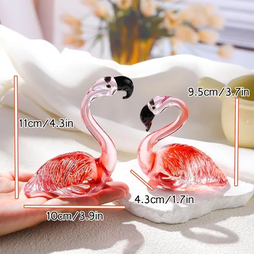Vista 3 de Juego de 2 figuras de flamencos de cristal rosa, regalos para parejas y mujeres, flamencos de vidrio soplado a mano, Día de la Madre, aniversario