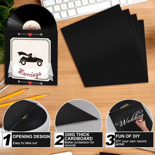 Vista 3 de Colarr 30 fundas de disco de vinilo de 12 pulgadas de 12.35 oz/m² en blanco, fundas de cartón para discos de vinilo, fundas exteriores LP
