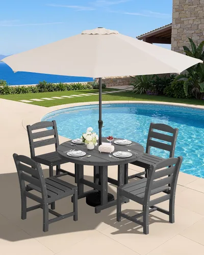 Vista 35 de SERWALL Juego de sillas de comedor Adirondack para exterior, conjunto de 2, sillas de patio de HDPE resistentes a todo clima, color negro