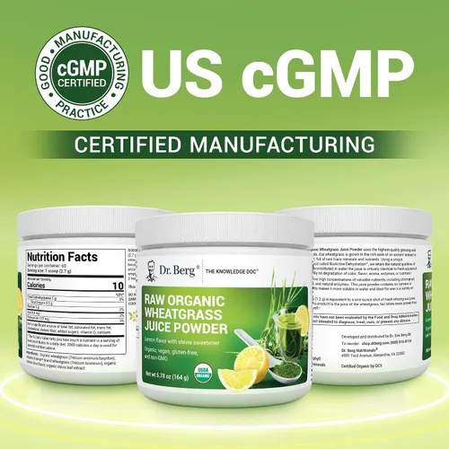 Vista 5 de Dr. Berg - Superalimento en polvo verde orgánico certificado por USDA (60 porciones), fabricado con pasto de trigo crudo, clorofila, minerales traza