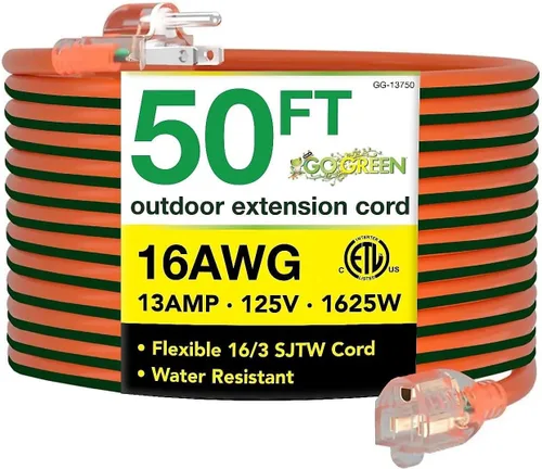 Vista 16 de Go Green Power Inc. (GG-13708BK) - Cable de extensión 16/3 SJTW para exteriores; color negro, 8 pies