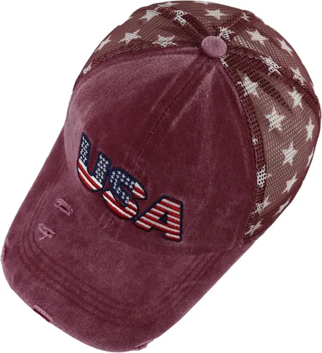 Vista 13 de Gorra de béisbol con la bandera estadounidense para mujer, divertida gorra de béisbol bordada y desgastada ajustable