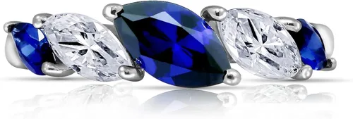 Vista 6 de Tienda Collection Platinum Plated Sterling Silver Marquise Created Sapphire 5-Stone Band Infinite Elements Cubic Zirconia Accents Ring