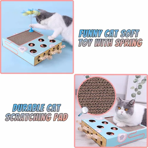 Vista 2 de Juguetes de enriquecimiento para gatos de interior con almohadilla para rascar gatos, caja de cartón para gatos para divertirse mucho, juguete