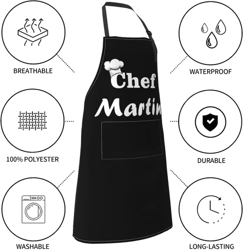 Vista 5 de Delantal de chef personalizado para mujeres y hombres con bolsillos personalizado NPhoto Picture Cooking Delantal, Style3