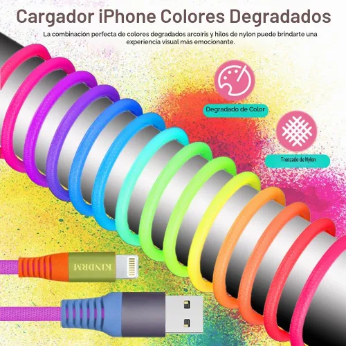 Vista 6 de Cable de carga para iPhone, [certificado MFi de Apple] 3 pies colorido gradual USB A a Lightning cable de carga rápida de nailon trenzado