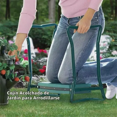 Vista 6 de Roixeeds Taburete plegable de jardín con bolsa de herramientas, almohadilla de espuma EVA, herramientas prácticas de jardín para arrodillarse