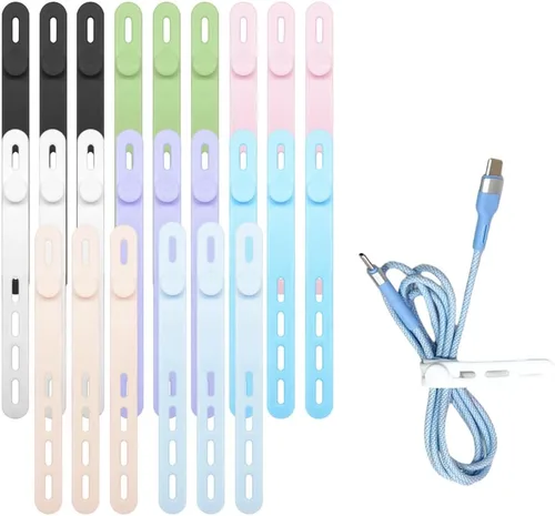 Vista 11 de Correas de silicona para cables, correa elástica para cargar auriculares, cargador de teléfono, cables de computadora, organizadores de cables