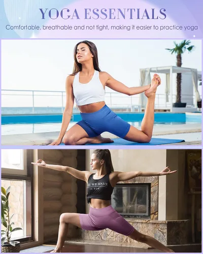 Vista 4 de Xtinmee Pantalones cortos de entrenamiento para mujer, de cintura alta, para gimnasio, levantamiento de glúteos, pantalones cortos de yoga sin