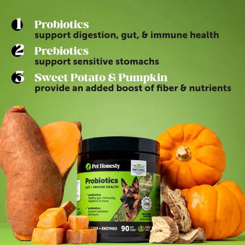 Vista 4 de Probióticos digestivos para perros + suplemento multivitamínico suave 10 en 1 para masticar paquete virtual – Vitaminas para perros, probióticos