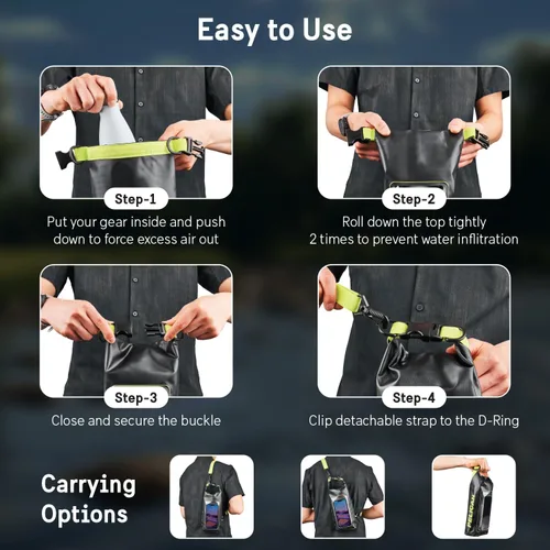 Vista 8 de Pelican Marine Bolsa impermeable IP68 de 2L con rollo superior - Mochila impermeable con funda/bolsa para teléfono - Accesorios para canotaje