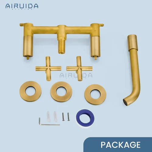 Vista 9 de Airuida Grifo de baño de latón macizo con boquilla giratoria 360, grifo mezclador de lavabo con válvula áspera y asas cruzadas dobles de latón Latón