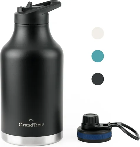Vista 15 de GrandTies Botellas de agua deportivas de acero inoxidable con 2 tapas – Boca ancha aislada al vacío reutilizable a prueba de fugas sin BPA, Cantín