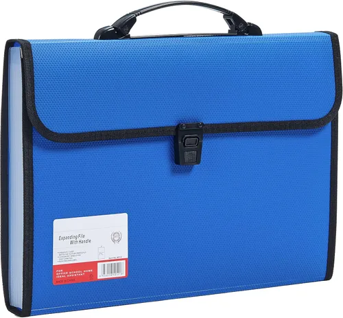 Vista 8 de Organizador de archivos de acordeón de tamaño legal de 13 bolsillos, carpeta de archivos expandible para papel FC A4, maletín con asa duradera
