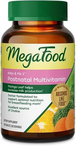 Vista 10 de MegaFood Baby & Me 2 vitaminas posnatales para mujeres con moringa, 60
