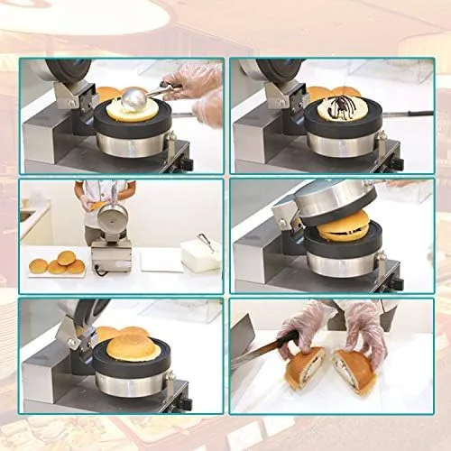 Vista 6 de Kolice Máquina comercial de prensa de gelato panini, postre de helado de dona Italia Helado Sandwich Press Hamburguesa-1300W, temporizador y control