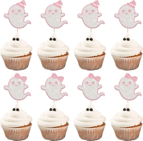 Vista 19 de Gyufise 24 adornos para cupcakes de Halloween con calabaza, fantasma, purpurina negra, decoraciones para cupcakes para niños, decoración de fiesta