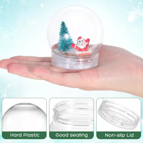 Vista 5 de BESTOYARD 10 globos de nieve de plástico de 3 pulgadas para bricolaje, tarro de globo de agua de plástico transparente con tapa de rosca, tarro
