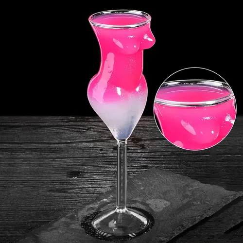 Vista 4 de Firlar Vaso de cóctel creativo, copa de vidrio con forma de cuerpo único de 6.1 fl oz, copa de vino de cóctel, copas de bebida elegantes, vasos