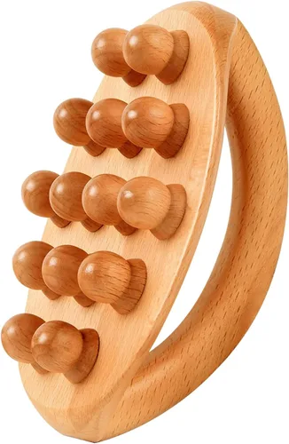 Vista 7 de Wood Massage Tools with Handle, 2PCS 14 Beads Wooden Massage Roller, Lymphatic Drainage Massager for Body Shaping