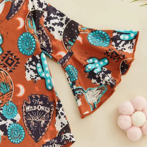 Vista 6 de Kayotuas Mameluco de manga acampanada para bebé niña con estampado de vaca floral con diadema para bebé
