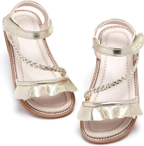 Vista 32 de GINFIVE Sandalias planas para niñas pequeñas, zapatos de vestir con punta Gf361-marrón