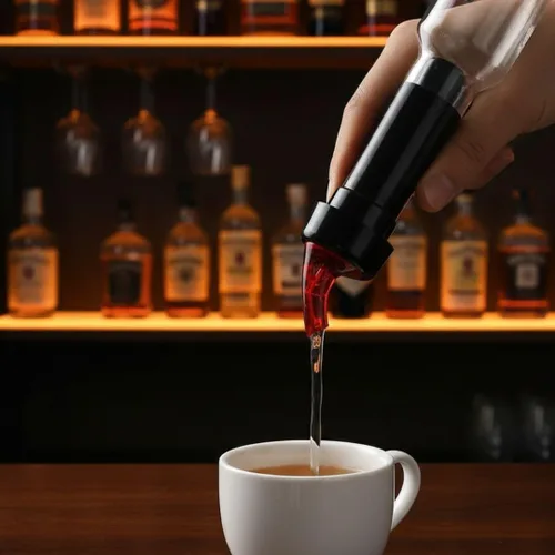 Vista 2 de Soro Essentials - Vertedor automático de botellas de 1-1/8 onzas con boquilla roja y cuello negro de plástico, juego de 12 - vertedor de medición