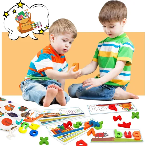 Vista 6 de Juguetes educativos de aprendizaje para niños y niñas de 2, 3, 4, 5, 6 años, juego de letras a juego con tarjetas del alfabeto para niños, juguete