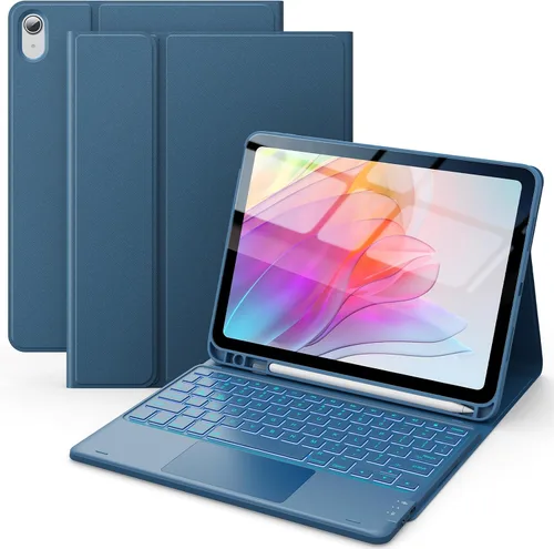Vista 12 de CHESONA Funda compatible con iPad de 11ª (A16)/10ª generación con teclado Azul
