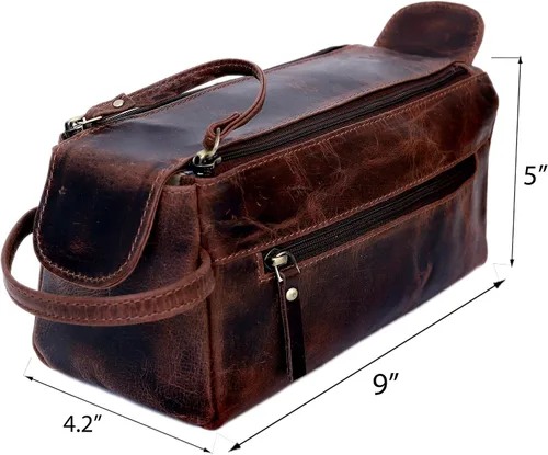 Vista 3 de Kit de viaje de cuero Dopp Neceser Hombre Afeitado Mujeres y Hombres Caso Bolsas Organizador Baño Kit de Afeitar