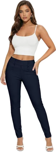 Vista 27 de Hybrid & Company Pantalón elástico súper cómodo con cintura elástica completa, de sarga milenaria 10571-Negro Blanco