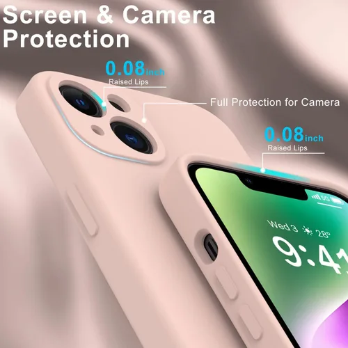 Vista 5 de DEENAKIN Funda compatible con iPhone 14 Plus con protector de pantalla, funda mejorada para cámara, goma de gel de silicona suave probada contra