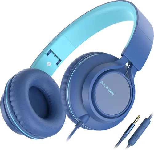Vista 7 de Auriculares Ailihen C8, ligeros y plegables con micrófono para iPhone, iPad, iPod, teléfonos inteligentes Android, computadoras, laptop, Mac, Negro