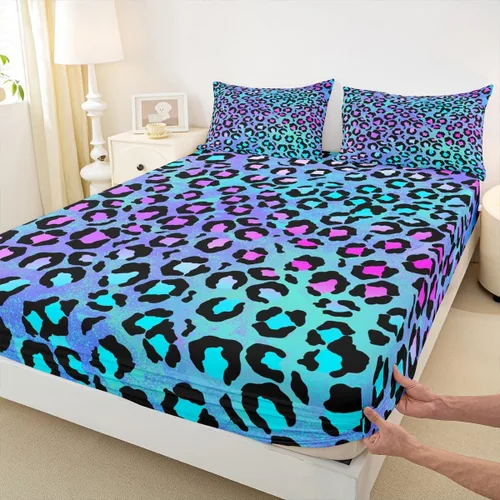 Vista 23 de Sábana bajera ajustable con estampado de leopardo, tamaño individual, juego de ropa de cama rústica con rayas de piel de cebra, decoración