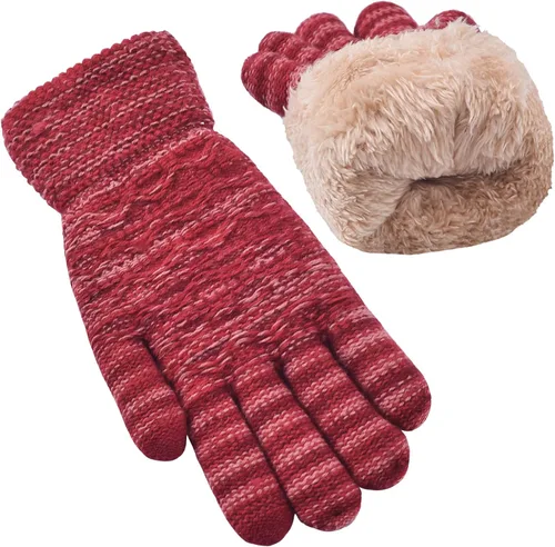 Vista 34 de Guantes de invierno cálidos para pantalla táctil para mujer, guantes térmicos de punto de lana con forro polar para clima frío