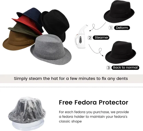 Vista 5 de Sombrero clásico de Manhattan estructurado Trilby Fedora para hombre para mujer