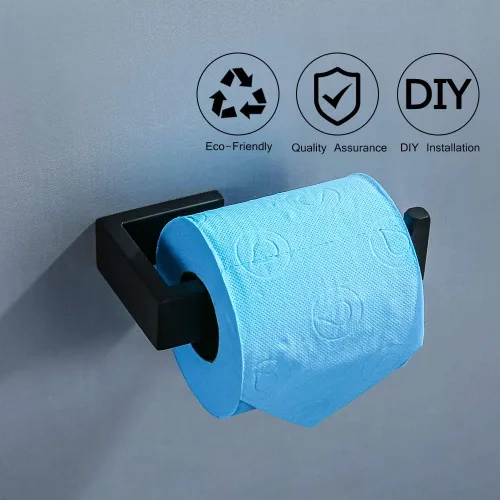 Vista 4 de Juego de 4 piezas de accesorios de hardware para baño, color negro, incluye toallero, soporte para toallas, gancho para bata, soporte para papel