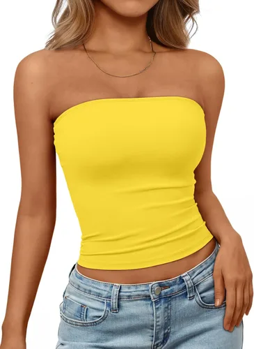 Vista 21 de Trendy Queen Top corto bandeau sin tirantes para mujer Blanco