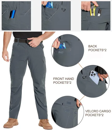 Vista 4 de NATUVENIX Pantalones tácticos para hombre, resistentes al agua, pantalones cargo de senderismo, ligeros, pantalones de trabajo al aire libre
