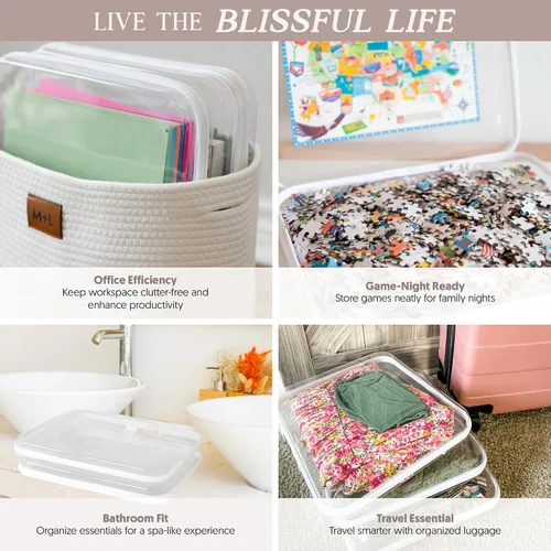 Vista 4 de Maple & Lark Bliss Bins - Estuche rígido transparente con cremallera para almacenamiento - Estuche de lápices de plástico transparente de grado